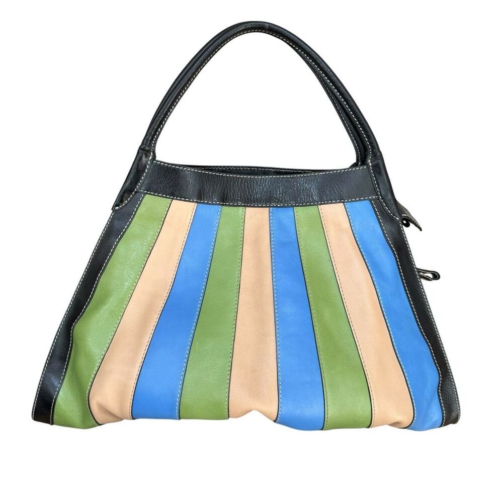 Leonello Borghi vintage Italy Multicolor Leather Shoulder Bag Large Hobo Tote